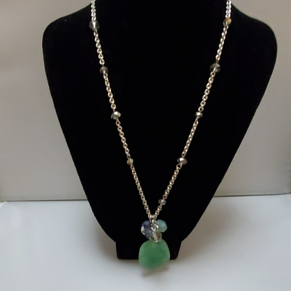 NEW Kenilworth Silver Chain Green Stone Pendant 52